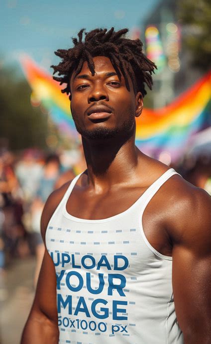 Placeit Mockup Of An AI Created Man Wearing A Crop Top At A Parade For Gay Pride Month