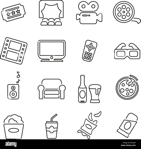 Movie Night or Cinema Night Icons Thin Line Vector Illustration Set ...