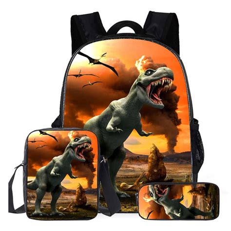 Jian Ya Na 3pcs Kids 3d Dinosaur Backpack School Lunch Bag Set For