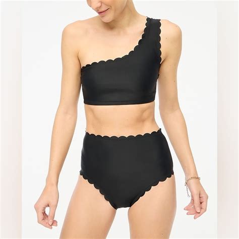 J Crew Factory Swim Jcrew Highrise Scallope Bikini Bottom Scallope One Shoulder Bikini Top