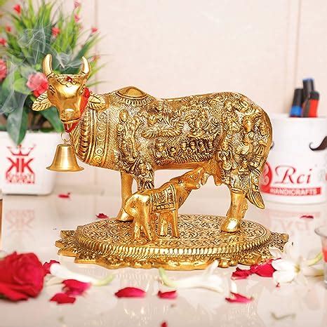 Buy KridayKraft Gold Plated Kamdhenu Cow With Calf Metal Statue For