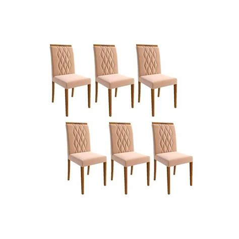 Cadeira Sala De Jantar Juliana Kit 6 Un Madeira Suede Nude Cimol