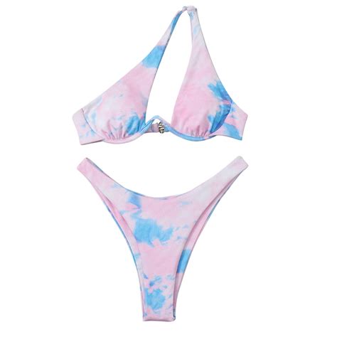 Jjayotai No Boundaries Women S Cut Out One Shoulder Printed Bikini Set 2 Piece Swimsuits For