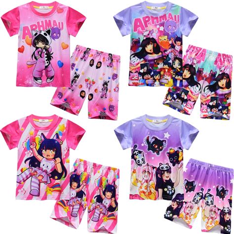 Aphmau Girls Clothes Set Summer Kids Tshirt Pants Casual Sport Suits