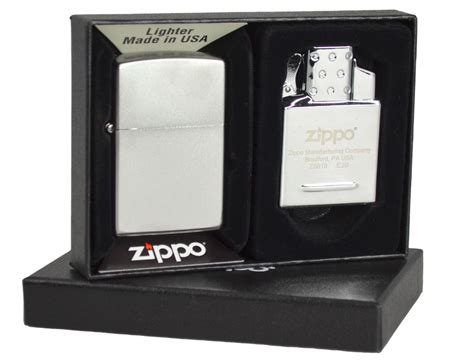 Zippo Satin Chrome Lighter With Double Torch Lighter Insert