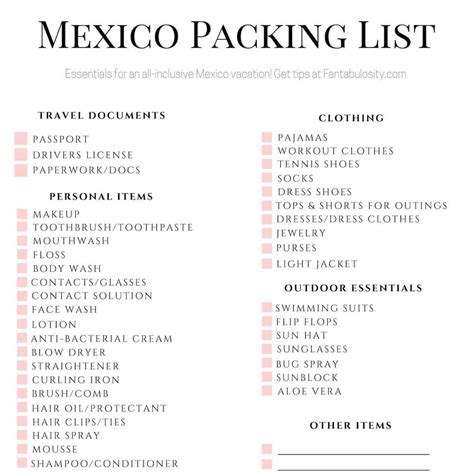 Packing List For Mexico Resort Vacation At Bryan Albrecht Blog