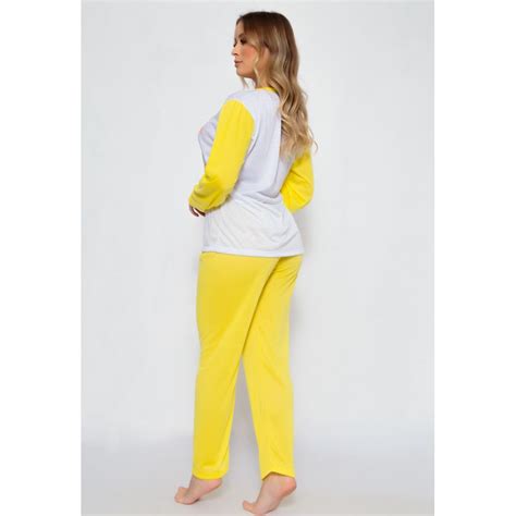 Pijama Longo Estampado De Personagens Amarelo G Compra Facil Lingerie