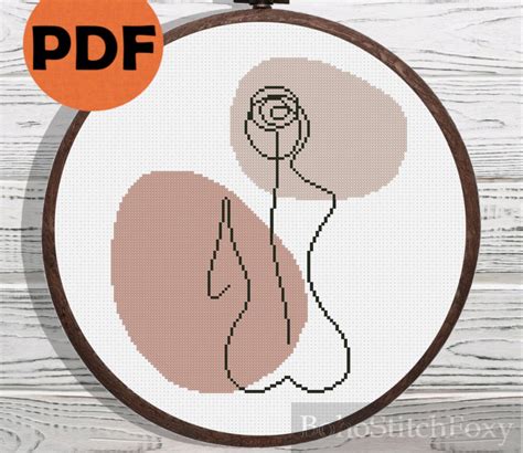 Boho Naked Woman Cross Stitch Pattern Pdf Easy Line Art Aesthetic Girl Cross Stitch Pattern