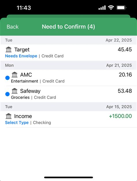 Swipe to Confirm Your Imported Transactions on iPhone | Goodbudget