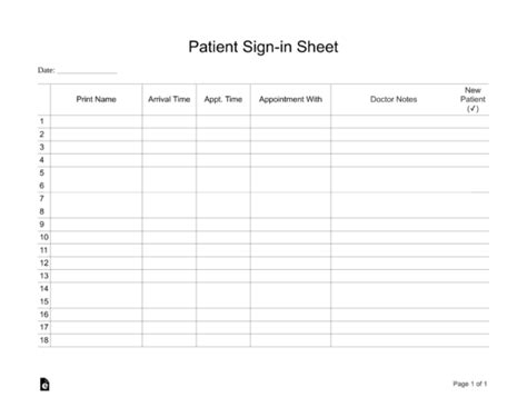 Free Patient Sign In Sheet Extended Template Pdf Word Eforms