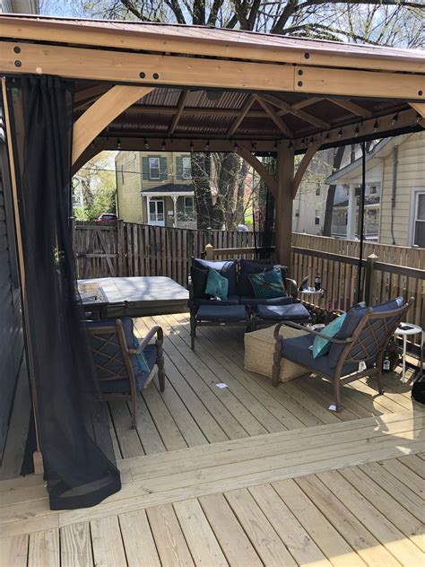 Costco Yardistry Gazebo on our deck with mosquito curtains from ...