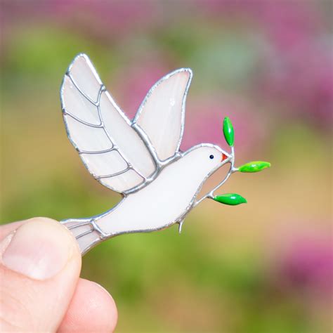 Dove Of Peace Bird Brooch Stained Glass Accessory Pin Glass Art Stories