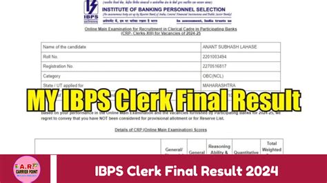 IBPS Clerk Final Result 2024 AR Carrier Point