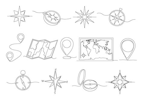 Ubicación de una línea brújula de viaje dibujada a mano mapa de ruta de