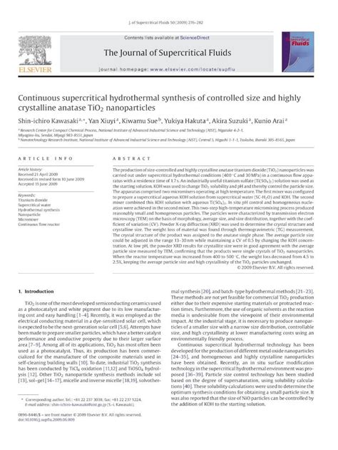 Pdf Continuous Supercritical Hydrothermal Synthesis Of Controlled