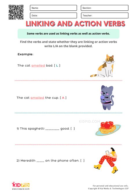 Action Linking Verbs Printable Worksheets Kidpid