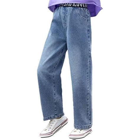 Denim Pantalon Enfant Fille Jeans Large Jambe Casual Baggy Pantalon