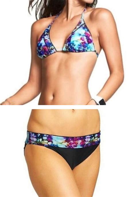 Athleta Floral Fade Banded Bikini Set Women Mismatche Gem