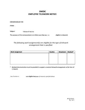 Fillable Online Emcbc Doe Emcbc Employee Telework Notice Emcbc Doe