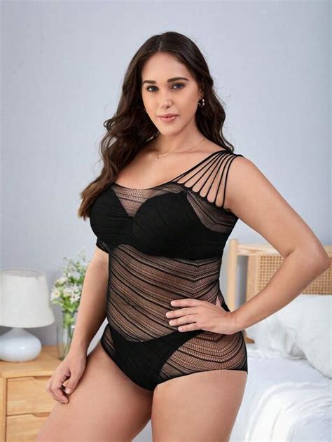 Women S Mesh Bodysuit Lingerie With Lace Perspective Hollow Out Temptation Design SHEIN USA