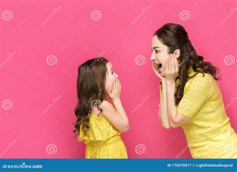 Excited Mother And Daughter Looking At Each Other Stock Image Image