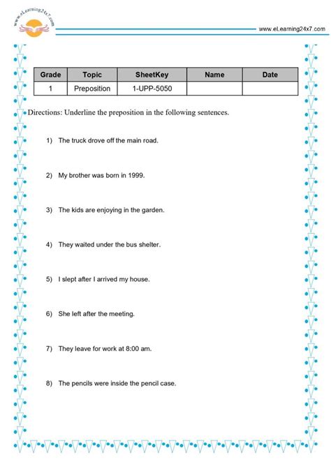 Underline Prepositions Worksheets For Grade 1 In 2024 1st Grade