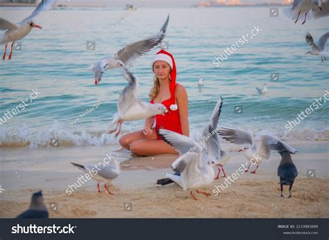 On Beach Sea Girl Red Bikini Stock Photo 2133983889 Shutterstock
