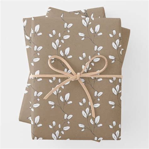 Rustic Kraft White Stem Leaf Greenery Wrapping Paper Sheets Zazzle