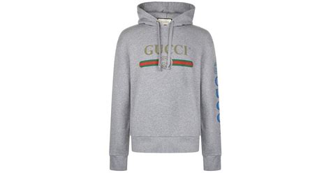 Gucci Cotton Fake Logo Embroidered Hooded Sweatshirt In Grey For Men Lyst