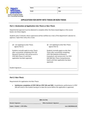 Fillable Online Application For Entry Into Thesis Non Thesis Form Fax