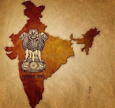 Map of India with coat of arms. Background with map of India with coat ...