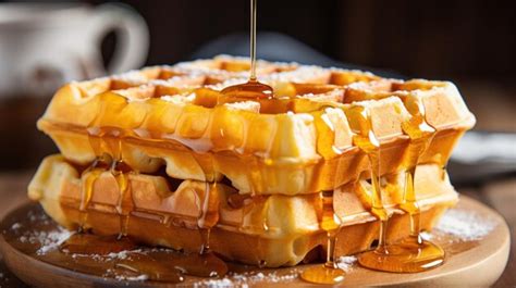 Premium Photo Classic And Fluffy Belgian Waffle With Syrup