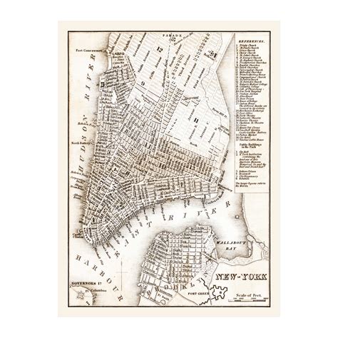 New York City Art, 1837 Vintage Map of New York City New York, NY