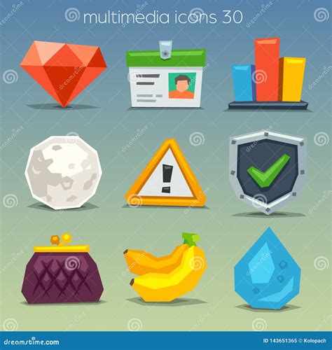 Funny Multimedia Icons Set 30 Stock Vector Illustration Of Food