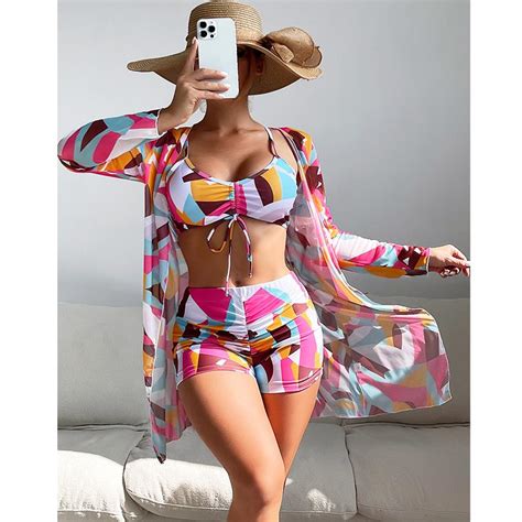 Cheap Women Swimsuit High Waist Bikini Set Three Pieces Women Sexy Long