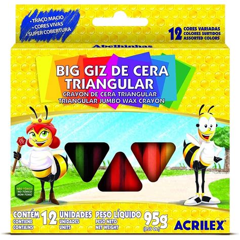 Giz De Cera Triangular Longo C 12 Acrilex 09312 Shopee Brasil