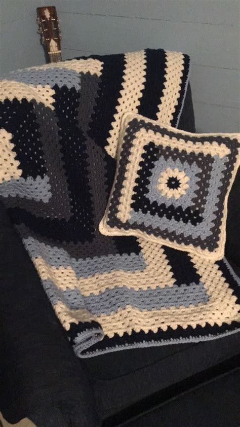 Crochet Log Cabin Granny Square Throw Blanket With Pillow Etsy