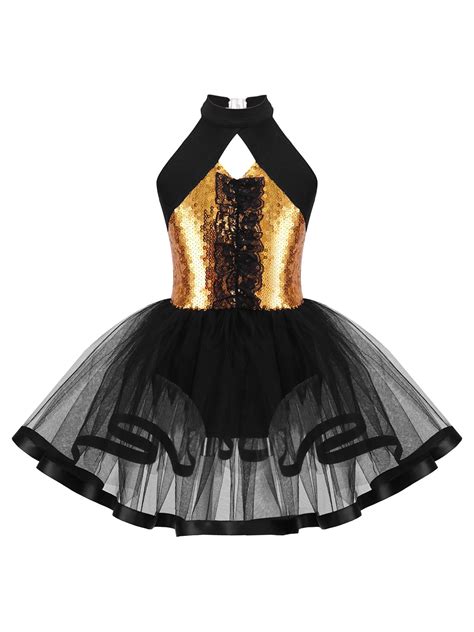 Chictry Kids Girls Sequins Ballet Tutu Dress Halter Sparkly Modern