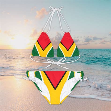 Guyana Flag Strappy Bikini Guyana Flag Print Bikini Vibrant Caribbean Swimwear Guyanese Pride