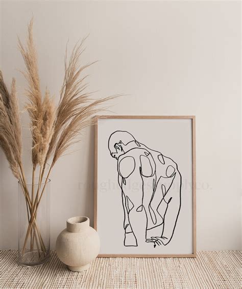 Abstract Male Figure Line Art Nude Line Drawing Naked Man Etsy