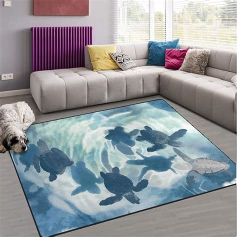 Naanle Ocean Sea Life Area Rug 4x6 Cute Sea Turtle