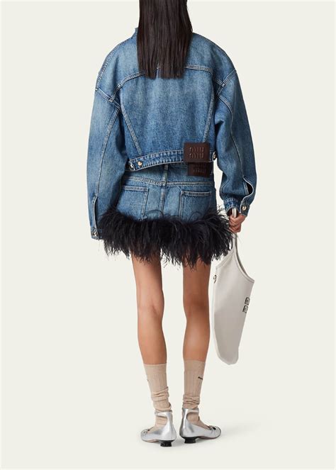 Miu Miu Feather Hem Denim Mini Skirt Bergdorf Goodman