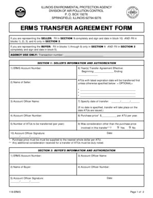 Fillable Online Epa State Il Erms Transfer Agreement Form Illinois