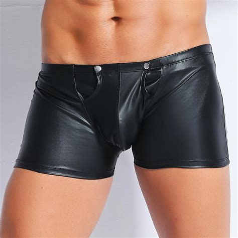 New Black Men Underwear Sexy Faux Leather Gay Panty Fashion Back Zipper