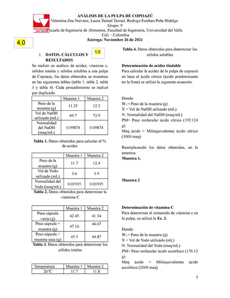 Informe determinación de grados brix Pulpa copoazu Valentina Zea