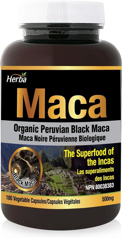 Herba Organic Black Maca Capsules 500mg 180 Capsules Peruvian