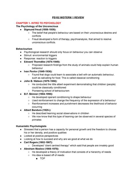 Ps102 Midterm 1 Ps102 Midterm 1 Review Chapter 1 Intro To Psychology