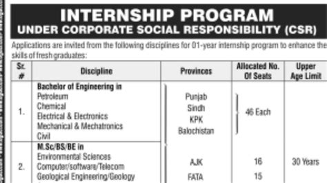 Ogdcl Paid Internship Program 2023fresh Graduates Apply Online