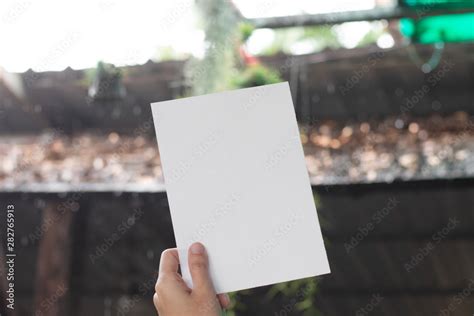 Woman holding paper blank of drawing paper paper with natural ...