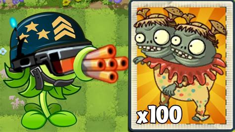 Gatling Pea And Every Plant Max Level Power Up Vs Team 100 Carnie Twins Imp Zombie Pvz 2